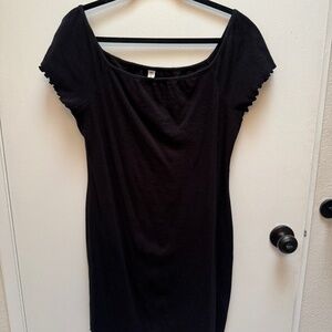 Nordstrom BP Ribbed Lettuce Trim Mini Dress - Black - Size 1X